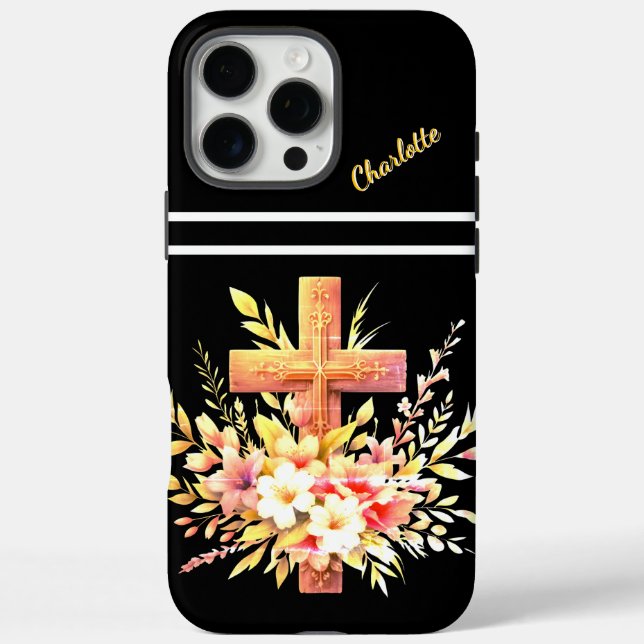 Coques Case-Mate iPhone Croix chrétienne ornée de fleurs de printemps vibr (Verso)