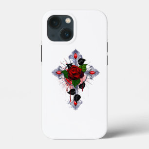 Case-Mate iPhone Case Croix d'argent avec une rose rouge