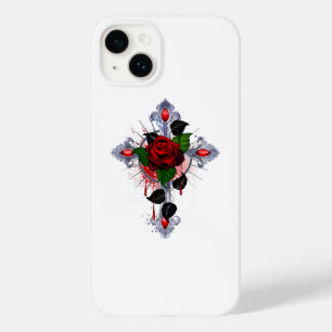 Coque Case-Mate iPhone Croix d'argent avec une rose rouge