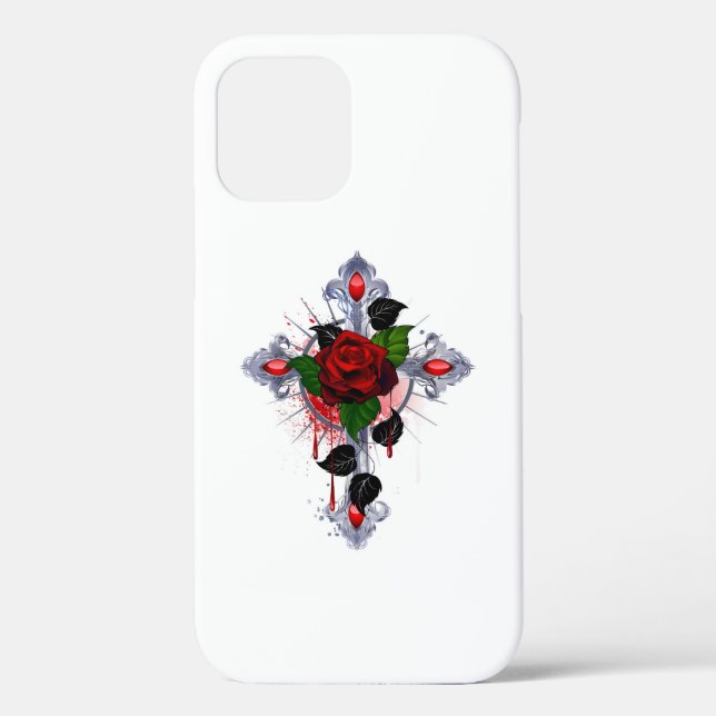 Coques Case-Mate iPhone Croix d'argent avec une rose rouge (Verso)