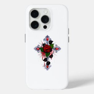 Coque Case-Mate iPhone Croix d'argent avec une rose rouge
