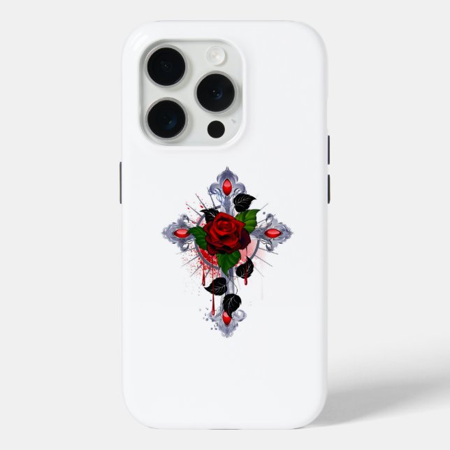 Coques Case-Mate iPhone Croix d'argent avec une rose rouge (Verso)