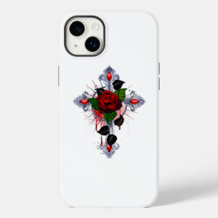 Coque Case-Mate iPhone Croix d'argent avec une rose rouge