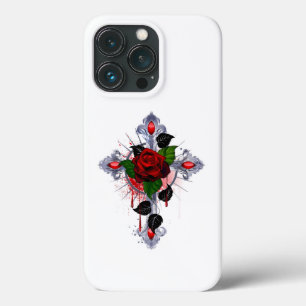 Case-Mate iPhone Case Croix d'argent avec une rose rouge