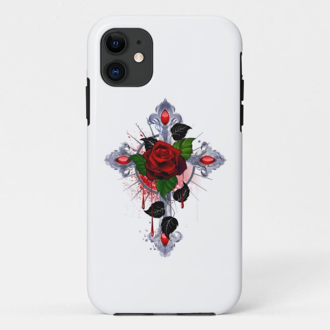 Coques Case-Mate iPhone Croix d'argent avec une rose rouge (Dos)