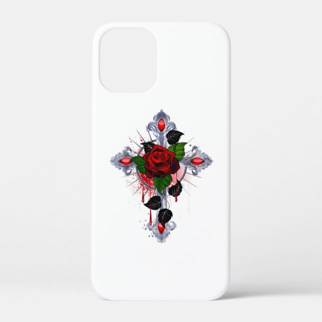 Coques Case-Mate iPhone Croix d'argent avec une rose rouge (Verso)