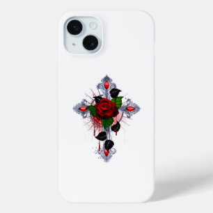 Coque Case-Mate iPhone Croix d'argent avec une rose rouge