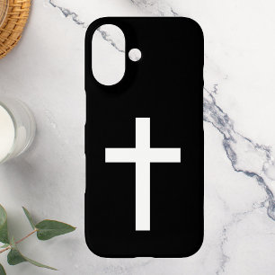 Coques iPhone 16 Croix de Jésus-Christ noire et blanche