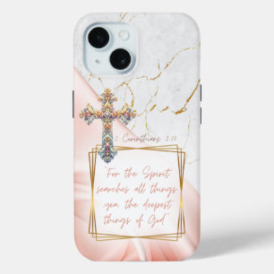 Coque Case-Mate iPhone Croix de marbre doré en satin rose Écriture de lux