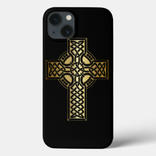 iPhone 13 Coque Croix de noeud celtique en or et noir