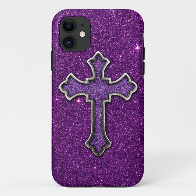 Coques Case-Mate iPhone Croix de parties scintillantes de pourpre et de (Dos)
