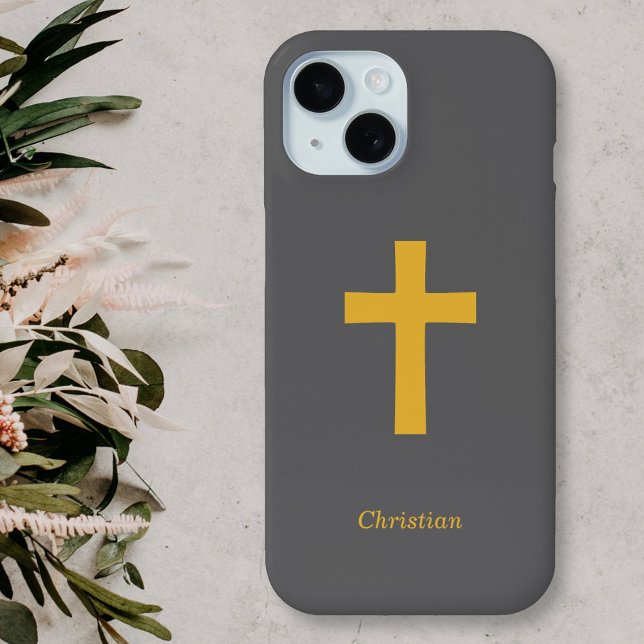 Coques Case-Mate iPhone Croix d'or simple noir (Gold Cross on Black Phone Case)