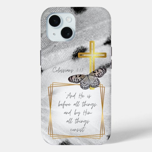 Coques Case-Mate iPhone Croix dorée papillon noir et blanc de foi tendance (Verso)