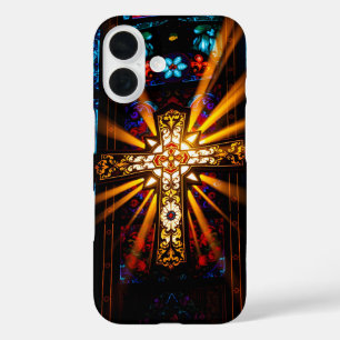 Coque Pour iPhone 16 Croix illuminée vitrail chrétien