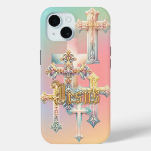 Coque Case-Mate iPhone Croix ornées Jésus pastel arc-en-ciel tendance