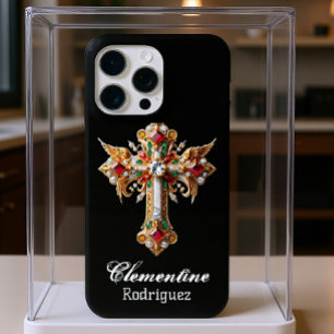 Coque iPhone 16 Pro Croix personnalisée, Votre Nom modèles 11-15 Fits