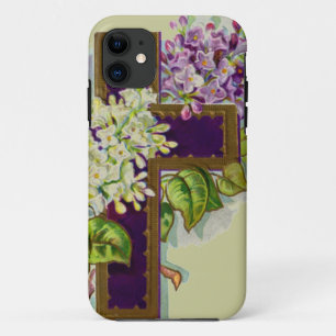 Coque iPhone 11 Croix pourpre avec des fleurs