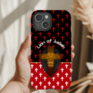Coque Case-Mate iPhone Croix rouges noires et blanches modernes Lion de J