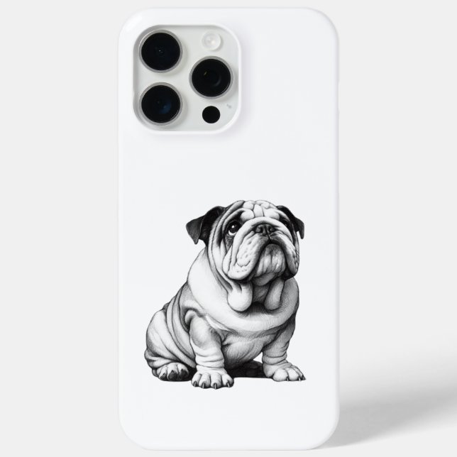 Coques Case-Mate iPhone Croquis adorable de bulldog noir et blanc (Verso)