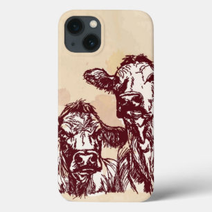 Coques Pour iPhone Croquis d'aspiration de main de deux vaches et cru