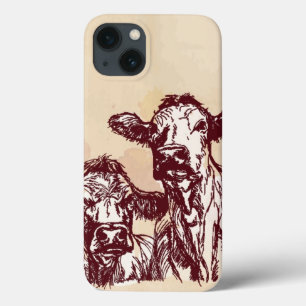 iPhone 13 Case Croquis d'aspiration de main de deux vaches et cru
