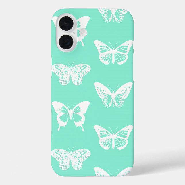Coques Case-Mate iPhone Croquis de papillon, aqua et blanc (Verso)