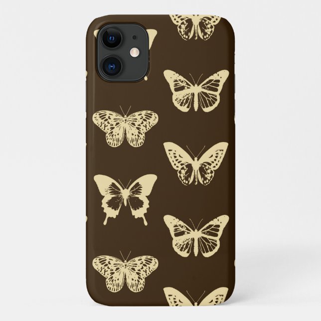 Coques Case-Mate iPhone Croquis de papillon, beige sur chocolat (Dos)