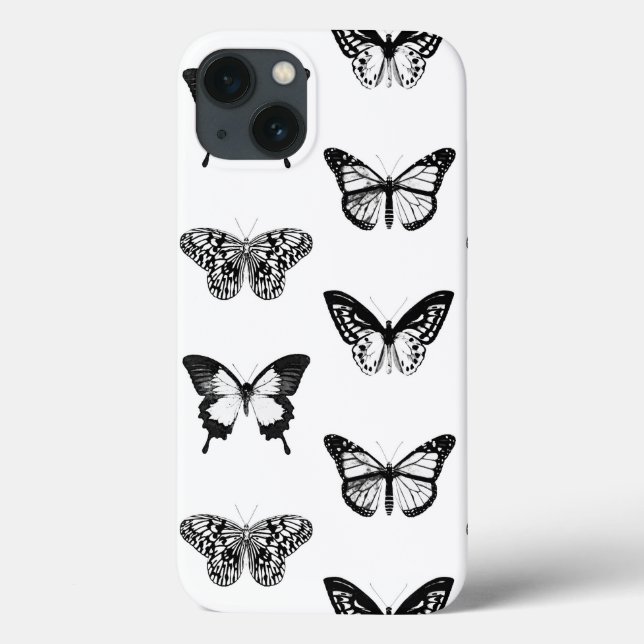 Coques Case-Mate iPhone Croquis de papillon, blanc et noir (Verso)