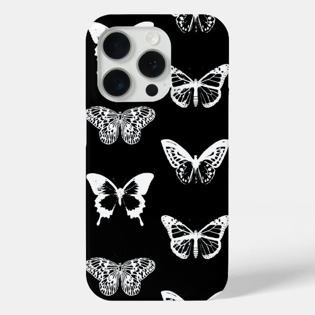 Coques Case-Mate iPhone Croquis de papillon, blanc et noir (Verso)