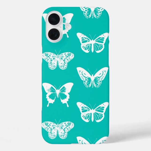 Coques Case-Mate iPhone Croquis de papillon, bleu turquoise et blanc (Verso)
