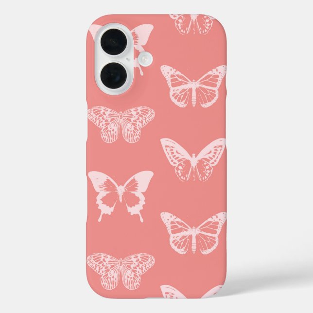 Coques Case-Mate iPhone Croquis de papillon, rose corail (Verso)