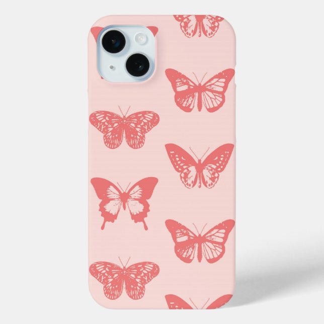 Coques Case-Mate iPhone Croquis de papillon, rose corail (Verso)