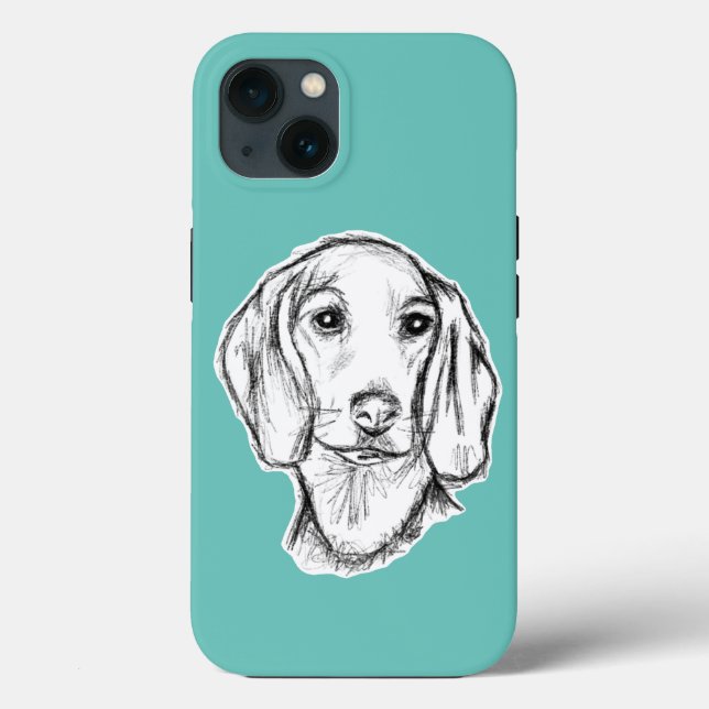 Coques Case-Mate iPhone croquis de teckel dessiné à la main noir blanc chi (Verso)