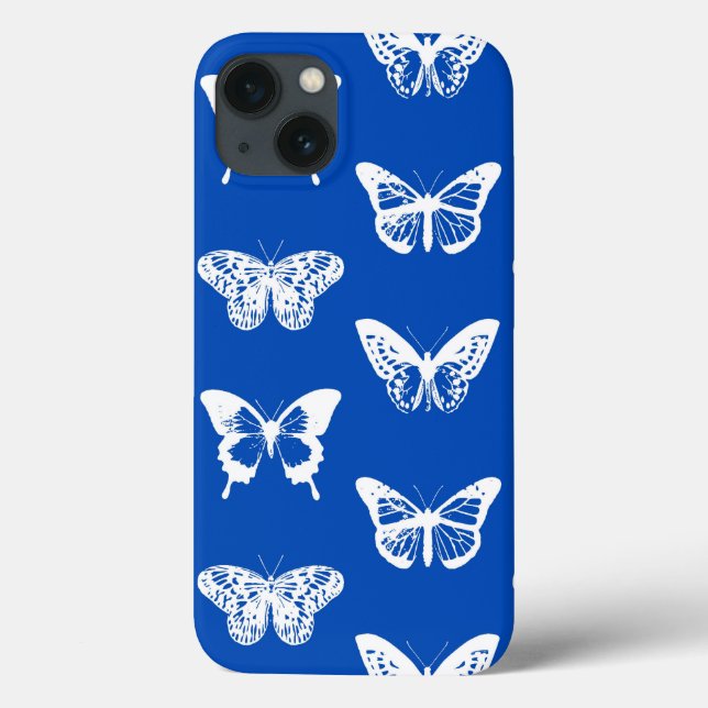 Coques Case-Mate iPhone Croquis papillon, bleu cobalt et blanc (Verso)
