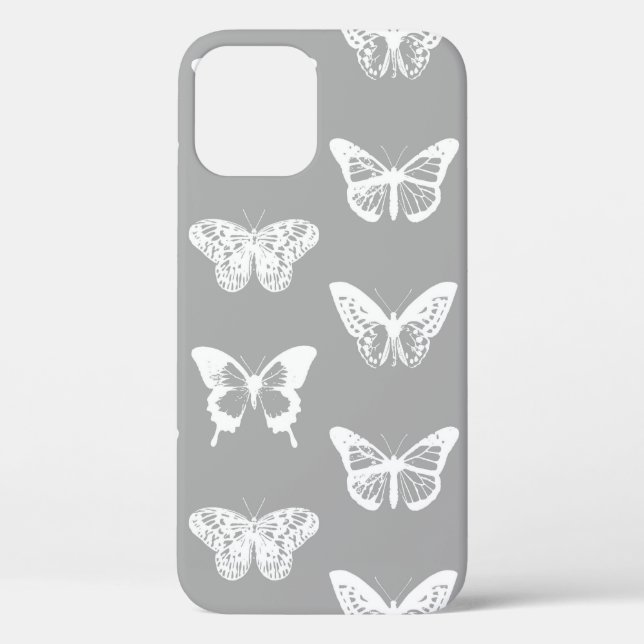 Coques Case-Mate iPhone Croquis papillon, gris argenté et blanc (Verso)