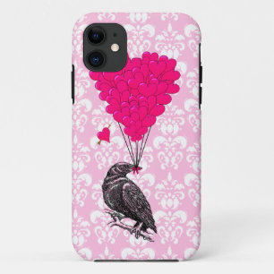 Etui iPhone Case-Mate Crow et coeur sur damas rose