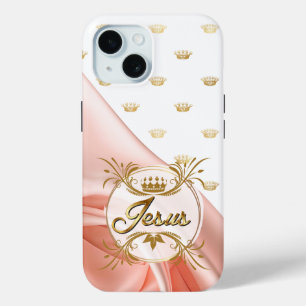 Coque Case-Mate iPhone Croyance Chic Couronne en Satin Rose et Or Jésus
