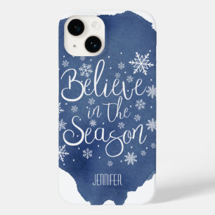 Coque Case-Mate iPhone Croyez en la saison Blue Snowflake Noël