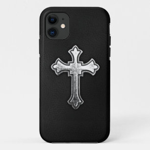 Etui iPhone Case-Mate Crucifix métallique sur le cuir noir