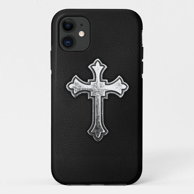 Coques Case-Mate iPhone Crucifix métallique sur le cuir noir (Dos)