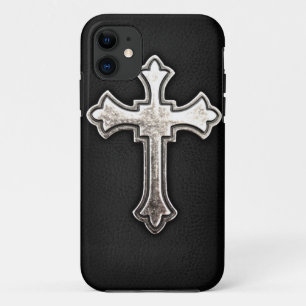 Case-Mate iPhone Case Crucifix métallique sur le cuir noir