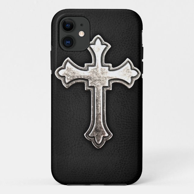 Coques Case-Mate iPhone Crucifix métallique sur le cuir noir (Dos)