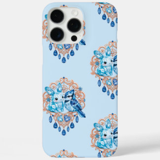Coque iPhone 16 Pro Max Crystal Blue Bunny and Blue Jay Heart