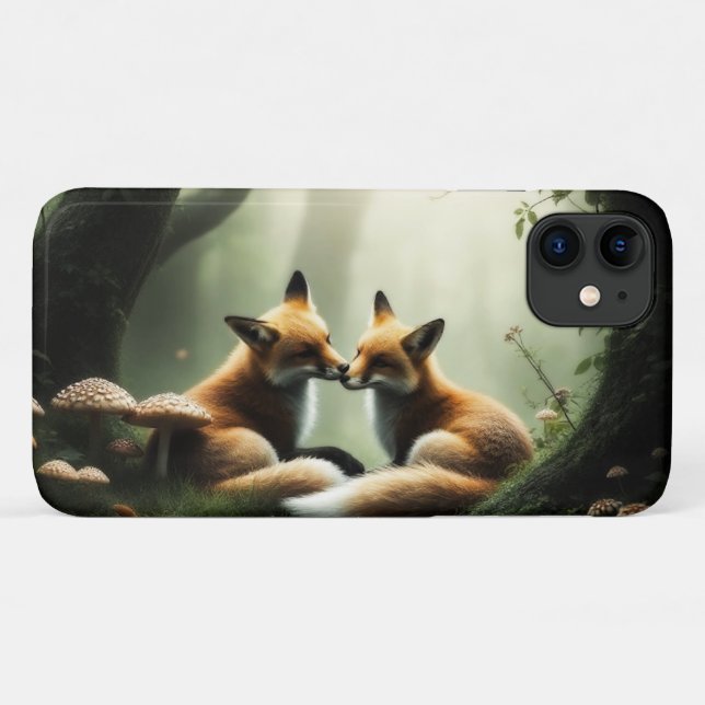 Coques Case-Mate iPhone Cuddle Fox dans la forêt de Misty (Dos (Horizontal))