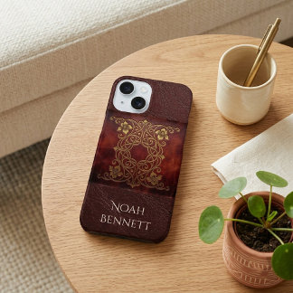 Coque Pour iPhone 16 Cuir Bourguignon Élégant de Style Victorien Hérita
