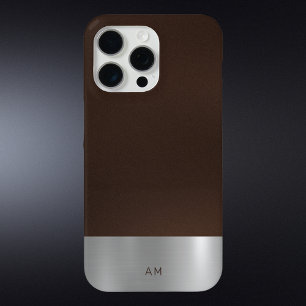 Coque Case-Mate iPhone Cuir Brown élégant et apparence de métal brossé mo