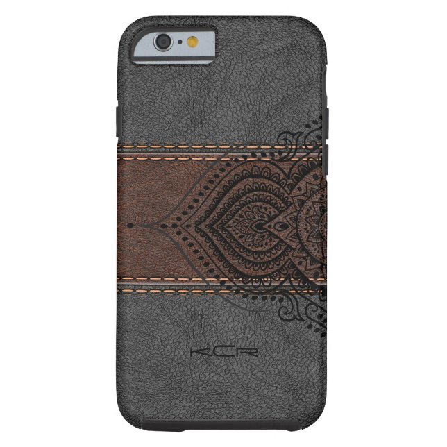 Coques Case-Mate iPhone Cuir Brown et gris avec accentuation de dentelle n (Dos)