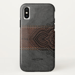 Etui iPhone Case-Mate Cuir Brown et gris avec accentuation de dentelle n