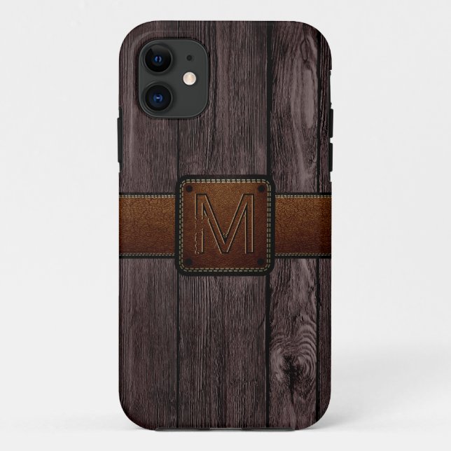 Coques Case-Mate iPhone Cuir Brown Look Bois foncé (Dos)