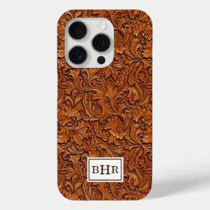 Coque Case-Mate iPhone Cuir Brun Outilé Monogrammé